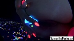 Blonde Samantha gets off in this super hot black light solo Thumb