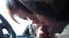 Asian brunette teen fingered after blowing in the car Thumb
