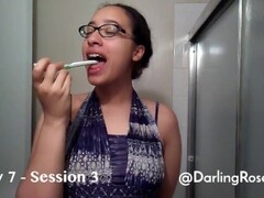 Cute nerdy girl in glasses gag reflex training video diary Thumb