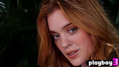 Hairy pussy redhead model Celeste Rasmussen posed naked and exposed beautiful curvy body Thumb
