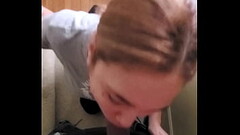 Deepthroat with cum swallow by my big tits neighbor Thumb
