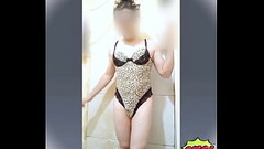 Femboy sexy leopard lingerie Thumb