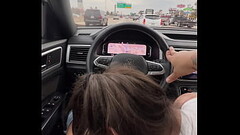 White girl giving me a blowjob while driving on the freeway Thumb
