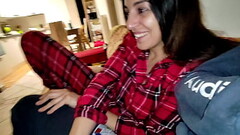 Wife in pajamas fucks a friend in silence while her husband is in the room Thumb
