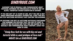 Sindy Rose fuck her ass with big red anal terrorist dildo &amp_ anal prolapse at lava rock Thumb