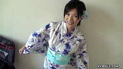 Japanese brunette kimono lady  Saki Aoyama  cock sucking,uncensored. Thumb