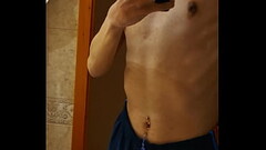 TUMMY PIERCED ARAB TEEN GUY SHOWS OFF HIMSELF IN THE MIRROR Thumb