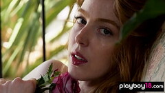 Long legged babe Erna Ohara stripping and washing her hairy redhead pussy Thumb