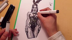 drawn Hot sexy girl in latex , quick sketch with markers Thumb