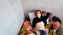 Curly priest actively jerking off and licking his cum Thumb