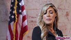 Bodyguard Ellie Lilly comforts her busty lady boss, Mayor Jamie Michelle when her husband cheated on Thumb