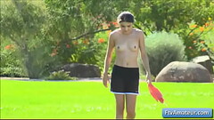 Cutie teen amateur girl Adria learn how to play golf and gets naked on the green grass Thumb