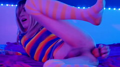 Cute neon Sissy Transgirl fuck herself hard and deep Thumb