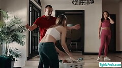 Busty blonde ts Ivory Mayhem analed barebcked while doing laundry Thumb