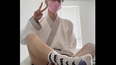 asian hanfu sissy femboy twink white socks kneeling anal and huge cumshot Thumb
