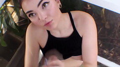 18yo thick thighed teen Aries Ackerman milks big black dick poolside for some interracial cum on her Thumb