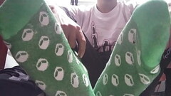 Long green socks and sweaty feet in your face Thumb