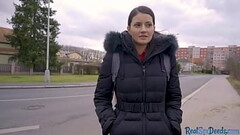 Smallboobs euro brunette gets pickedup for blowjob and sex Thumb
