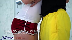 Fitness Rooms Beautiful brunette Lana Seymour deepthroat blowjob hard fuck in public shower Thumb
