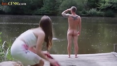 CFNM dominas sucking submissive outdoors in erotic group Thumb