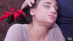 Facialised teen BJ slave bound and throat fucked Thumb
