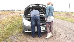 Public sex. Random passerby helped to repair car Milf Frina and fucked her doggy style on auto hood. Thumb