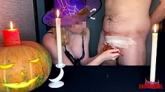 Slutty witch leads a drawing lesson and turns slave balls into a pumpkin AnnyCandy Painboy Thumb