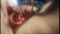 Friend stretching her pussy with a whisk Thumb
