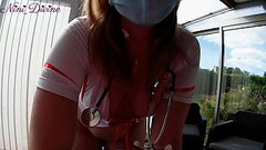 Cumshot on Nini the nurse'_s natural boobs and her huge ass! Thumb