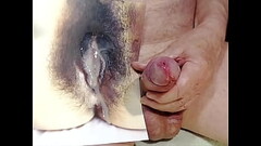 Tribute for Zpsyzp - einem geilen Luder auf die haarige Muschi gespritzt Thumb