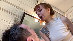Petite Mistress In Panties Brushes Her Teeth and Spits Into a Slave'_s Mouth Thumb