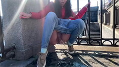 Girl pee in a public place Thumb