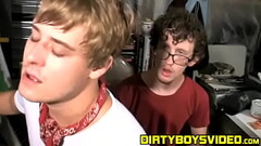 Hairy cock teenagers fucking bareback in the garage after BJ Thumb