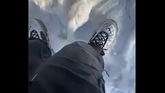 Fucking and creampie outside in public snow park Thumb