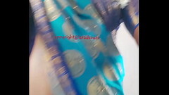 Indian beautiful crossdresser model in blue saree Thumb
