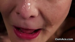 Unusual model gets sperm load on her face gulping all the jizz Thumb
