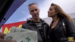 HUNT4K. Slutty girl has dirty sex in the car in front of bf Thumb