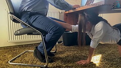 trainee sucks the bosses cock for her career under the desk in the office and swallows his cum - bus Thumb