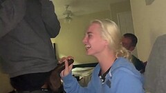 horny snow bunnys take 2 bbcs for dinner while her boyfriend watch Thumb
