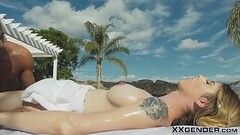 Oiled tranny sucks masseurs cock Thumb