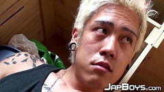 Blond Japanese twink toys with hole and strokes his dick Thumb