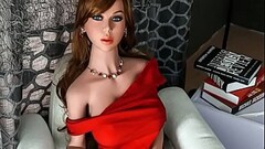 Mature brunette sex doll in long red dress Thumb