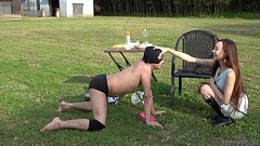 Risa trains her slaves in public and foot worship domination femdom Thumb