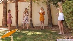 Blonde is sucked on tits while fingered Thumb