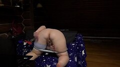 Mature BBW masturbates near a webcam and shakes a juicy ass. Housewife with dildo fucks her hairy pu Thumb