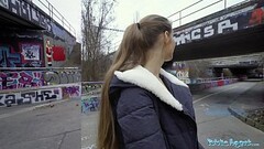 Public Agent Kinuski fucks a big Spanish cock outside under a tunnel Thumb