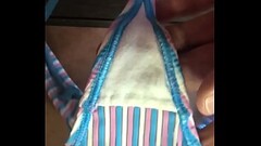Cum shot on her G string cotton gusset Thumb