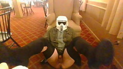 Crossdresser with stormtrooper mask jerking cock Thumb