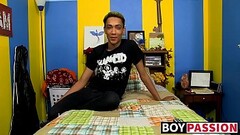 Slim twink Andrew Brenton stroking his massive boner alone Thumb