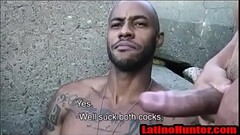 Latino Sucks off two uncut cock outdoors at the beach- LatinoHunter.com Thumb